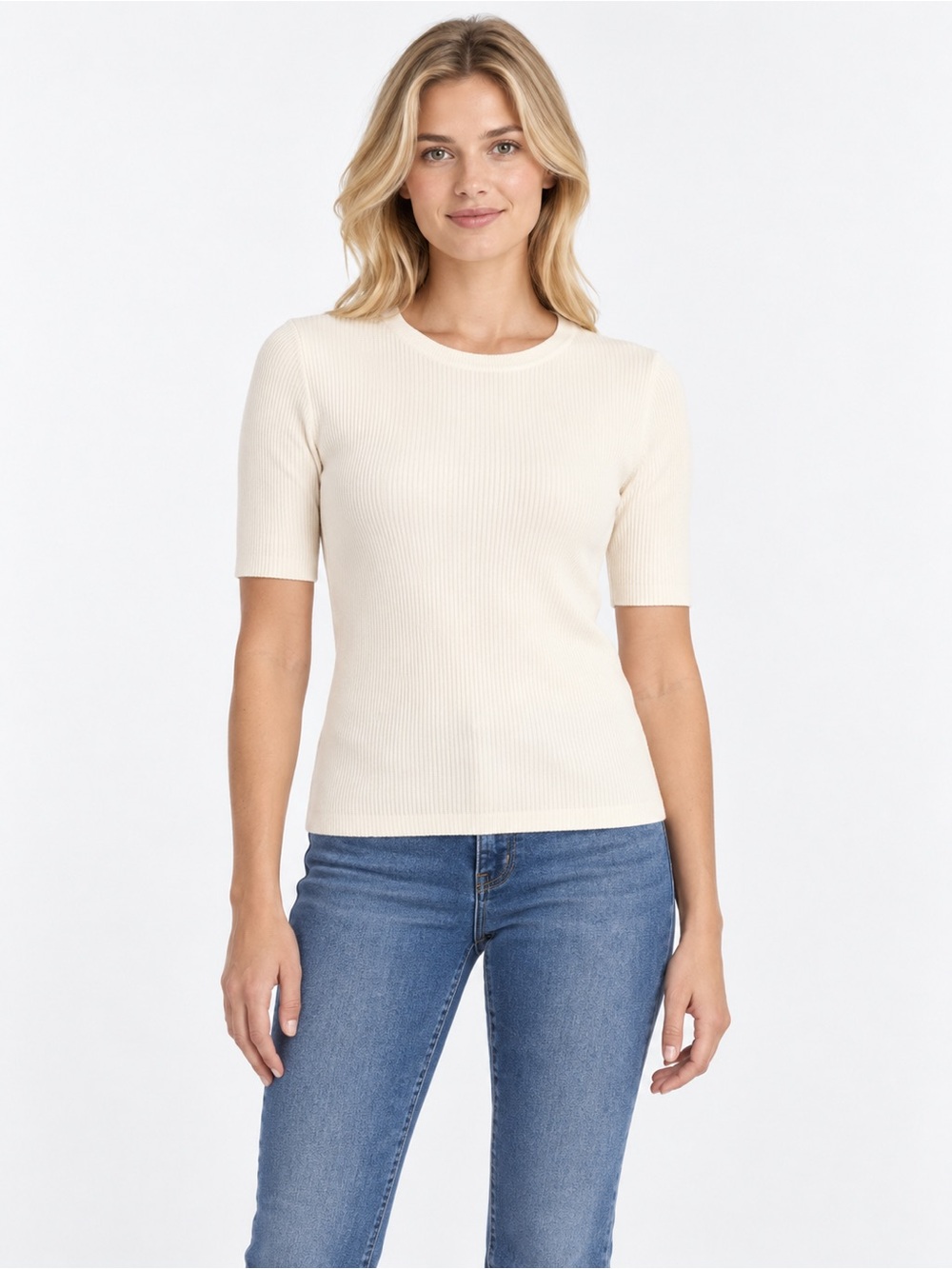 Splendid Cream Ribbed Short-Sleeve Tee